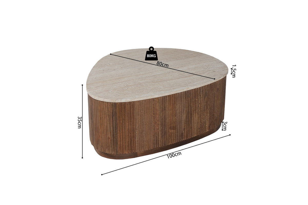 Rousseau - Table basse Nolan 100 cm Manguier et Travetin Beige - 35x100x80 cm