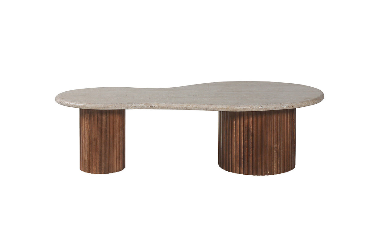 Rousseau - Salontafel Marlon 120 cm Mango hout met Travertin Beige - 40x120x60 cm