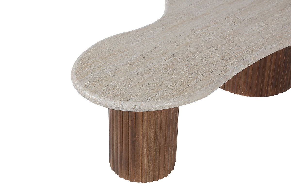 Rousseau - Salontafel Marlon 120 cm Mango hout met Travertin Beige - 40x120x60 cm