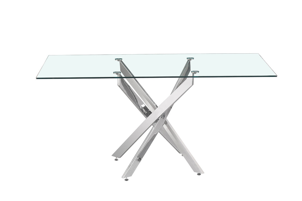 Rousseau - Table Lasi 160 cm Verre, Pieds Chrome - 75x160x90 cm