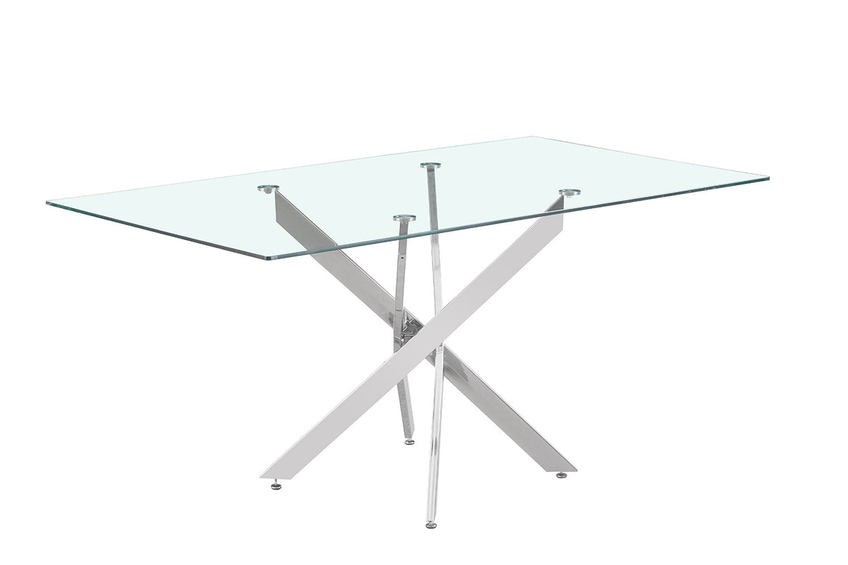 Rousseau - Table Lasi 160 cm Verre, Pieds Chrome - 75x160x90 cm