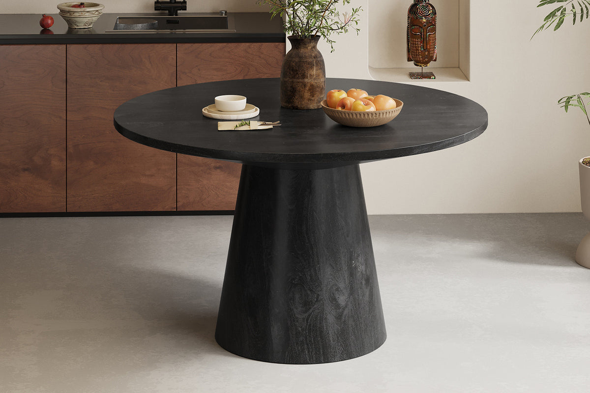 Rousseau - Tafel Tommy 130 cm Rond Mango hout Zwart - 77x130x100cm