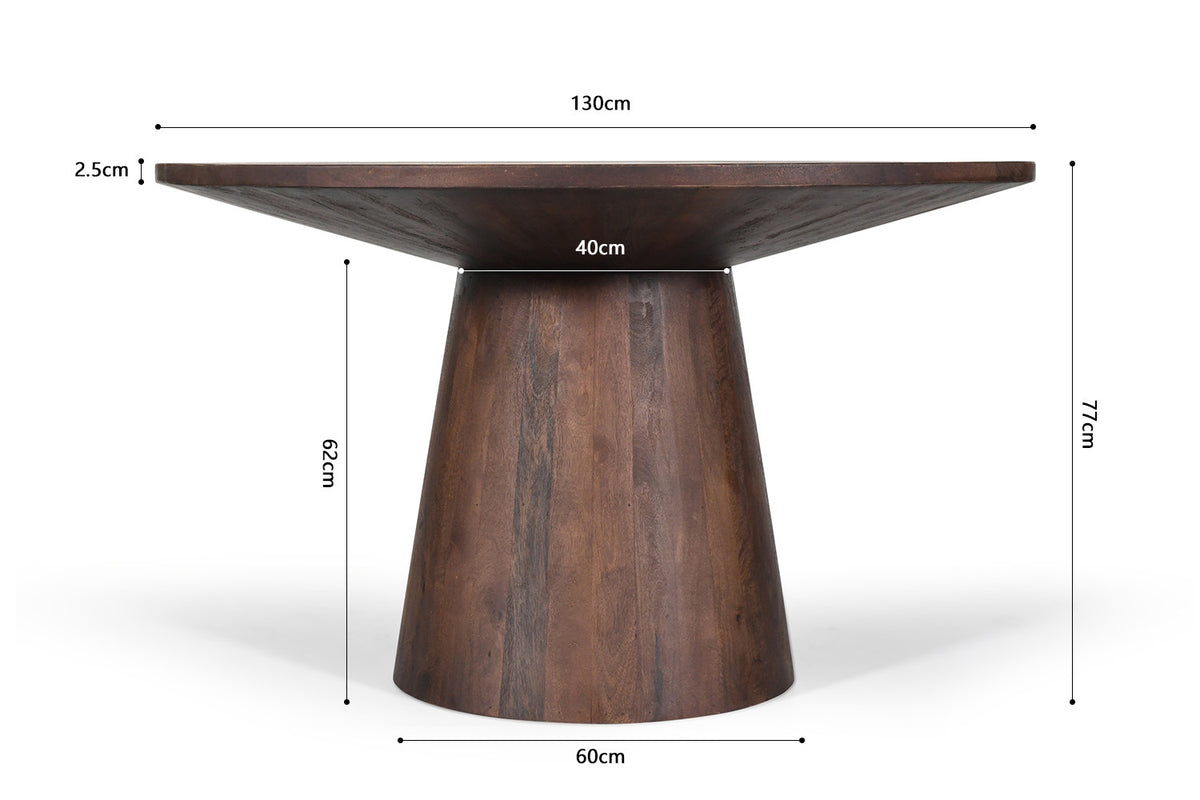 Rousseau - Table Tommy 130 cm Ronde Manguier Marron - 77x130x100cm