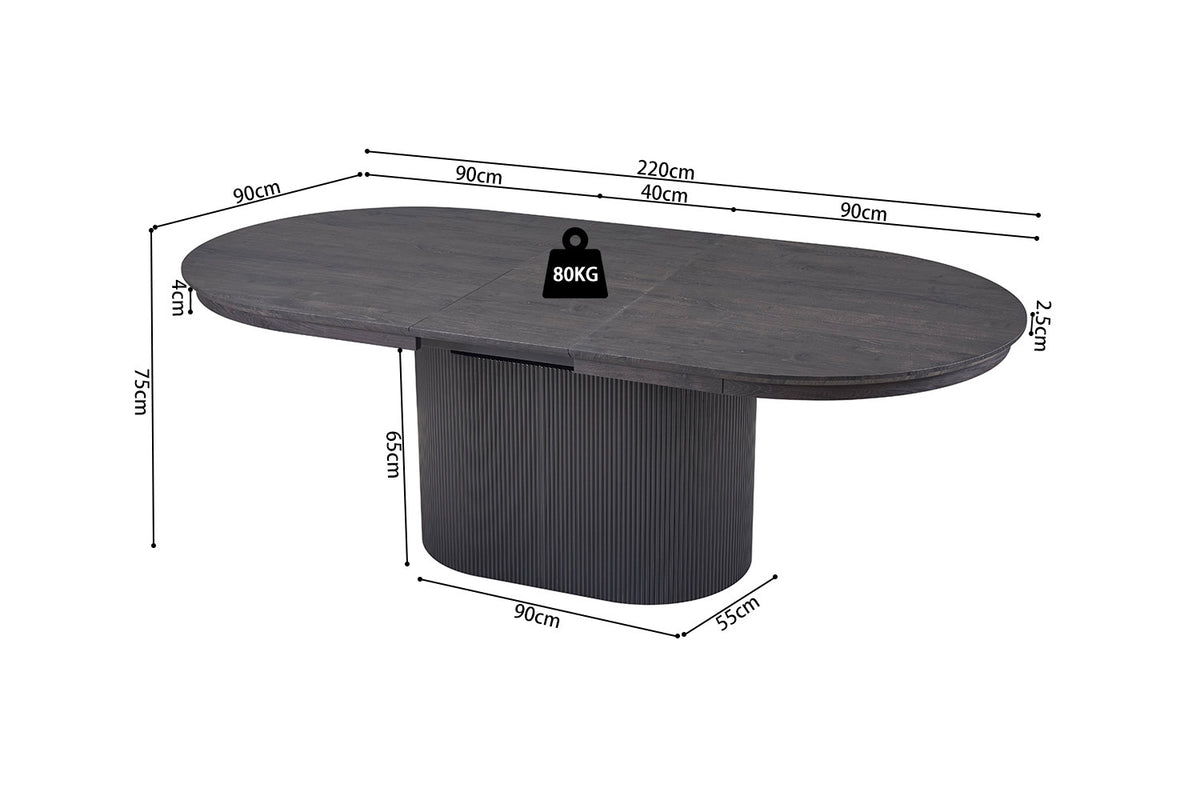 Rousseau - Table extensible Lagos 180-220 cm Décor Ovale Marron Foncé - 75x220x110 cm