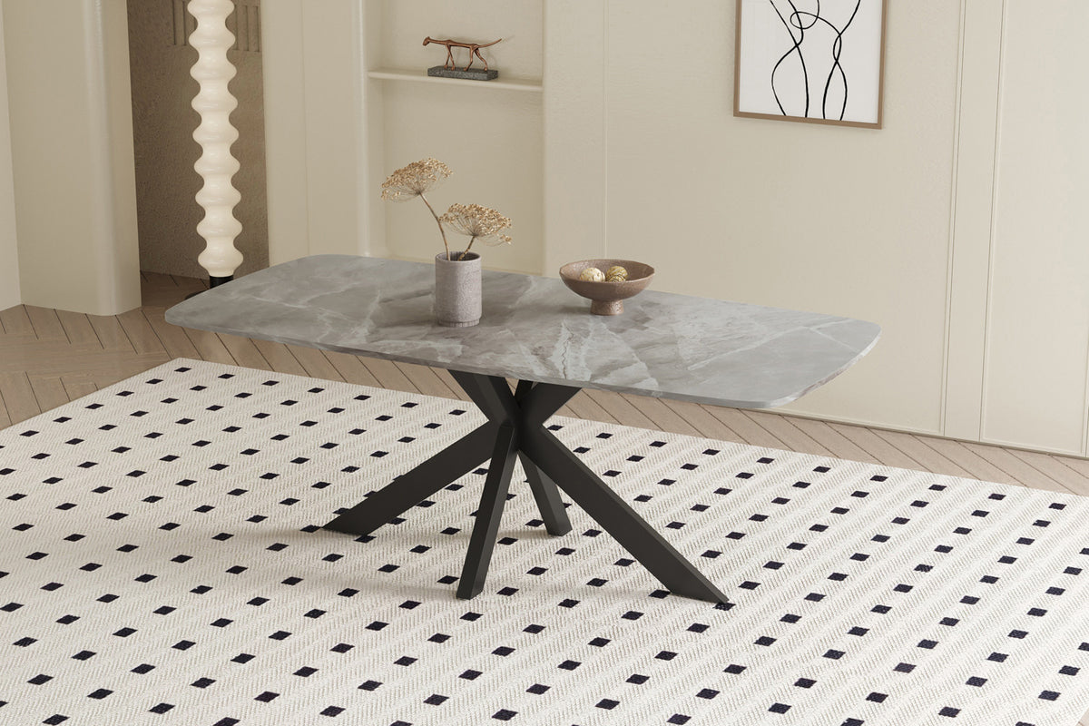 Rousseau - Table Apollo 180 cm Ovale Danois Pierre Brillante Gris Italien - 76x180x90cm