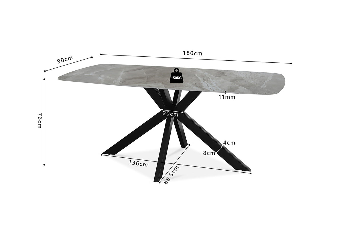 Rousseau - Table Apollo 180 cm Ovale Danois Pierre Brillante Gris Italien - 76x180x90cm