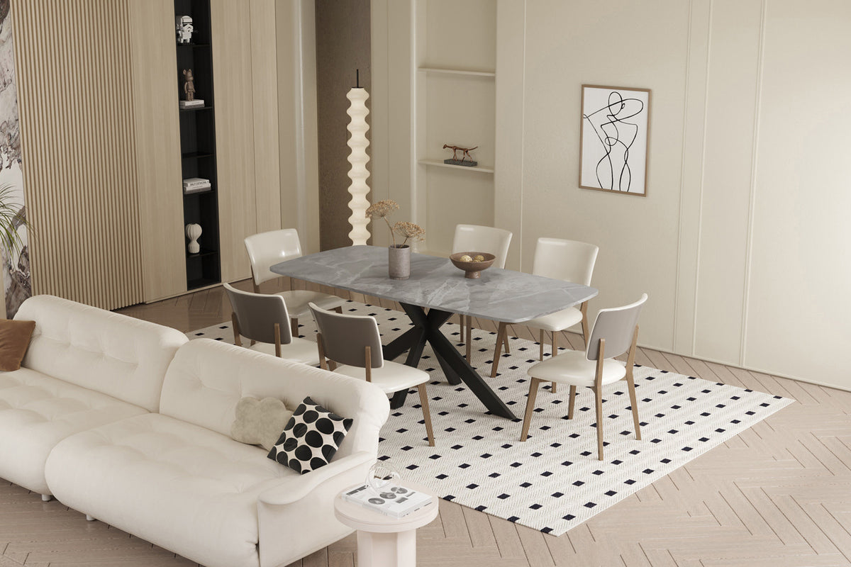 Rousseau - Table Apollo 180 cm Ovale Danois Pierre Brillante Gris Italien - 76x180x90cm