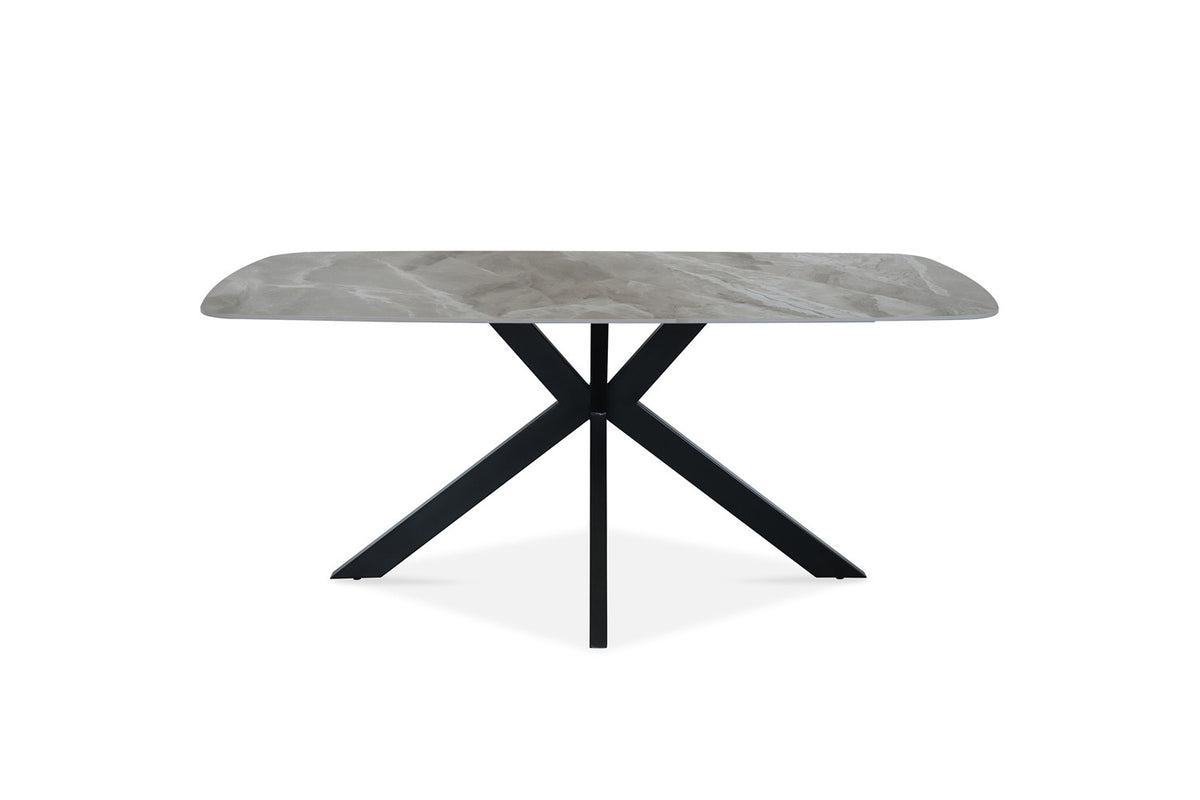 Rousseau - Table Apollo 180 cm Ovale Danois Pierre Brillante Gris Italien - 76x180x90cm