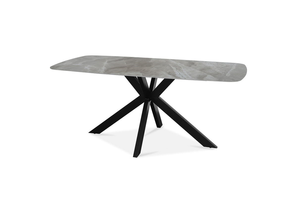 Rousseau - Table Apollo 180 cm Ovale Danois Pierre Brillante Gris Italien - 76x180x90cm