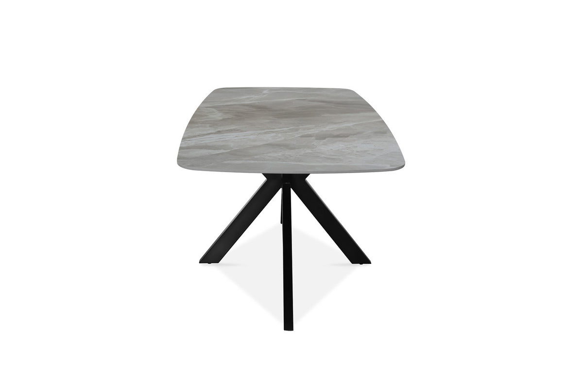 Rousseau - Table Apollo 180 cm Ovale Danois Pierre Brillante Gris Italien - 76x180x90cm