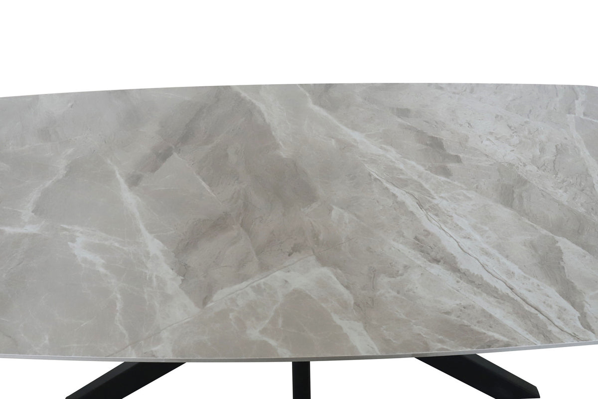 Rousseau - Table Apollo 180 cm Ovale Danois Pierre Brillante Gris Italien - 76x180x90cm
