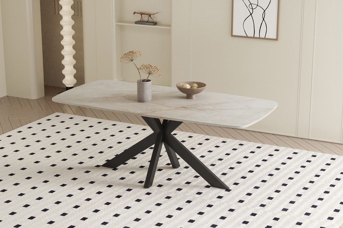 Rousseau - Tafel Apollo 180 cm Deens Ovaal Glanzend Steen Shakespear Beige - 76x180x90cm