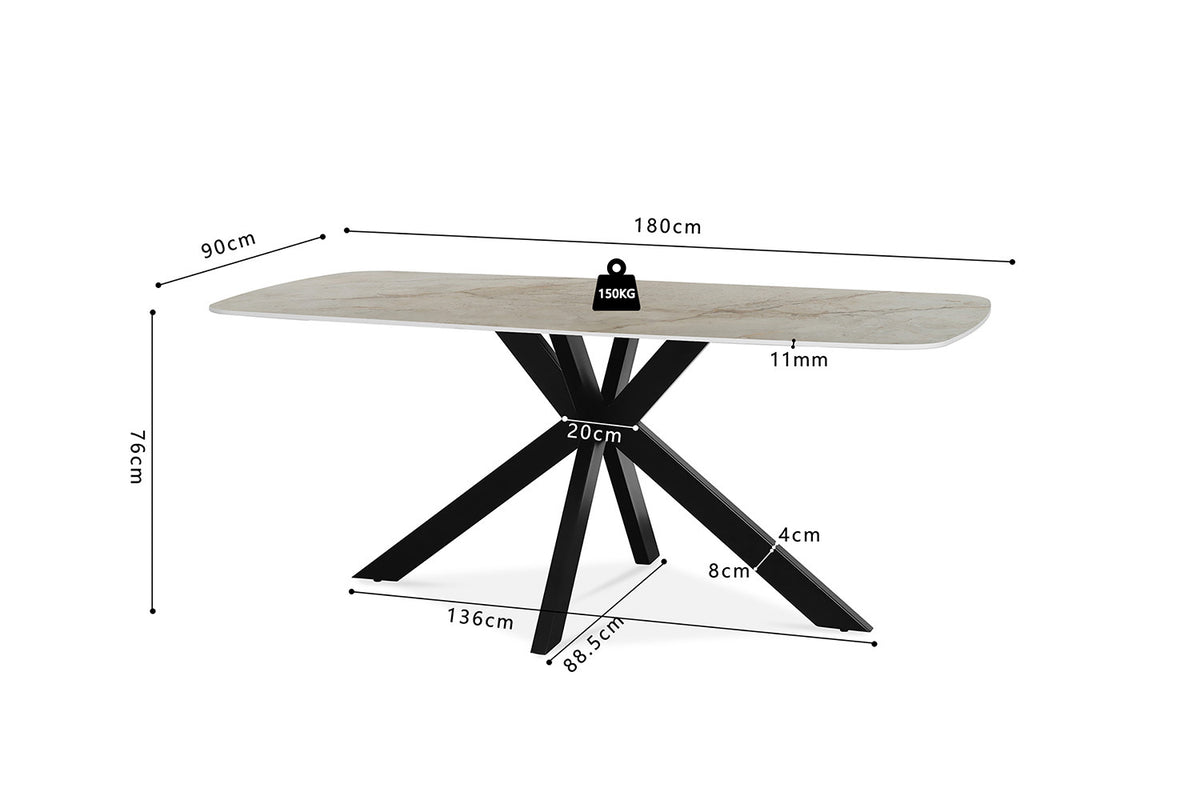 Rousseau - Tafel Apollo 180 cm Deens Ovaal Glanzend Steen Shakespear Beige - 76x180x90cm