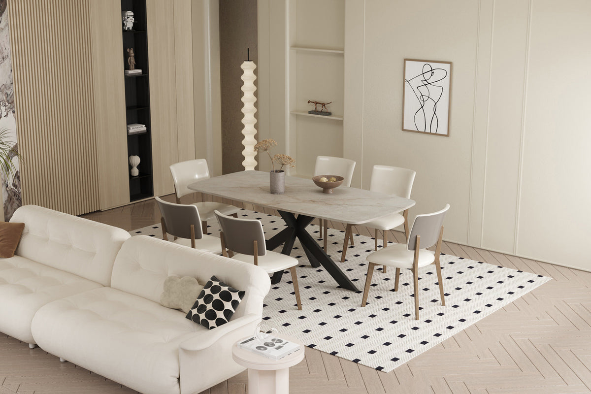 Rousseau - Table Apollo 180 cm Ovale Danois Pierre Brillante Shakespeare Beige - 76x180x90cm