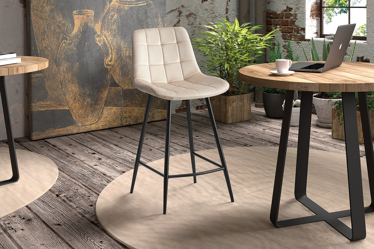 Rousseau - Barstoel Juta Fluweel Beige - 95x46x36 cm