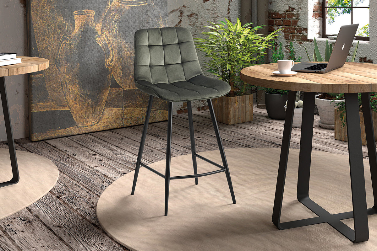 Rousseau - Barstoel Juta Fluweel Groen - 95x46x36 cm
