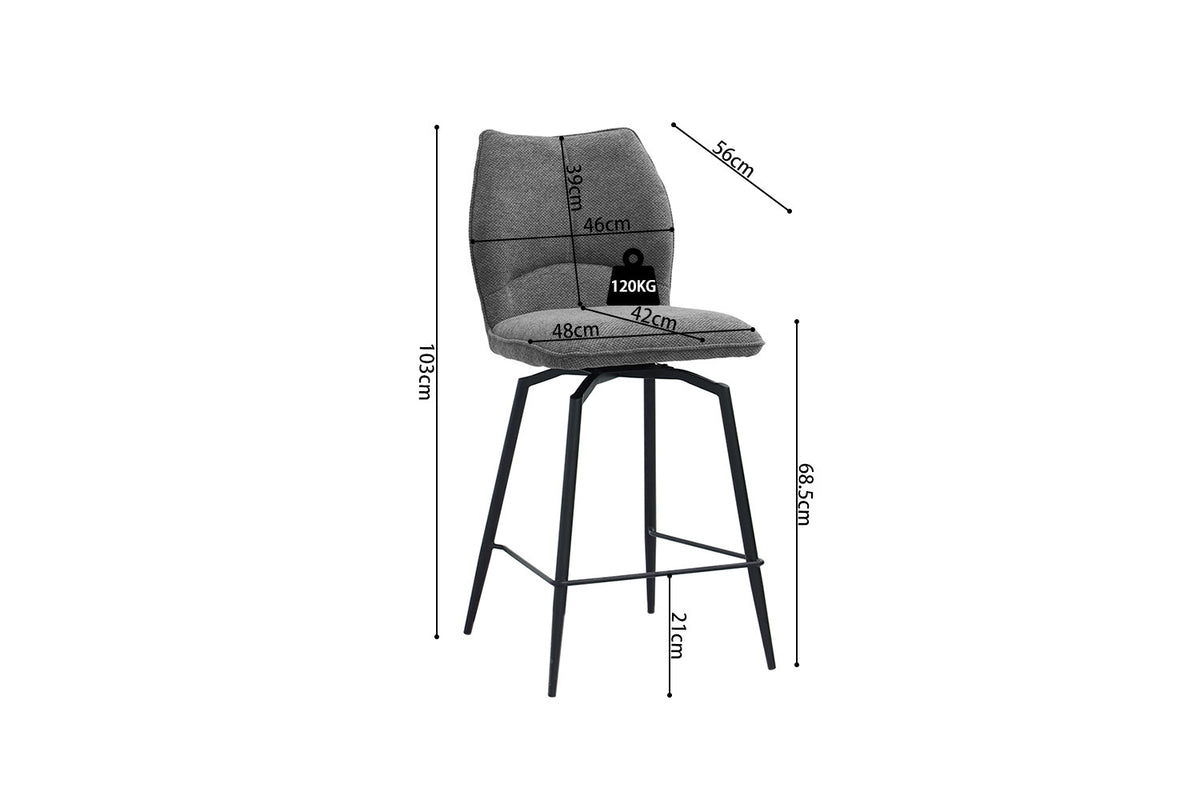 Rousseau - Barstoel Lara - Stof Grijs - 103x48x56 cm