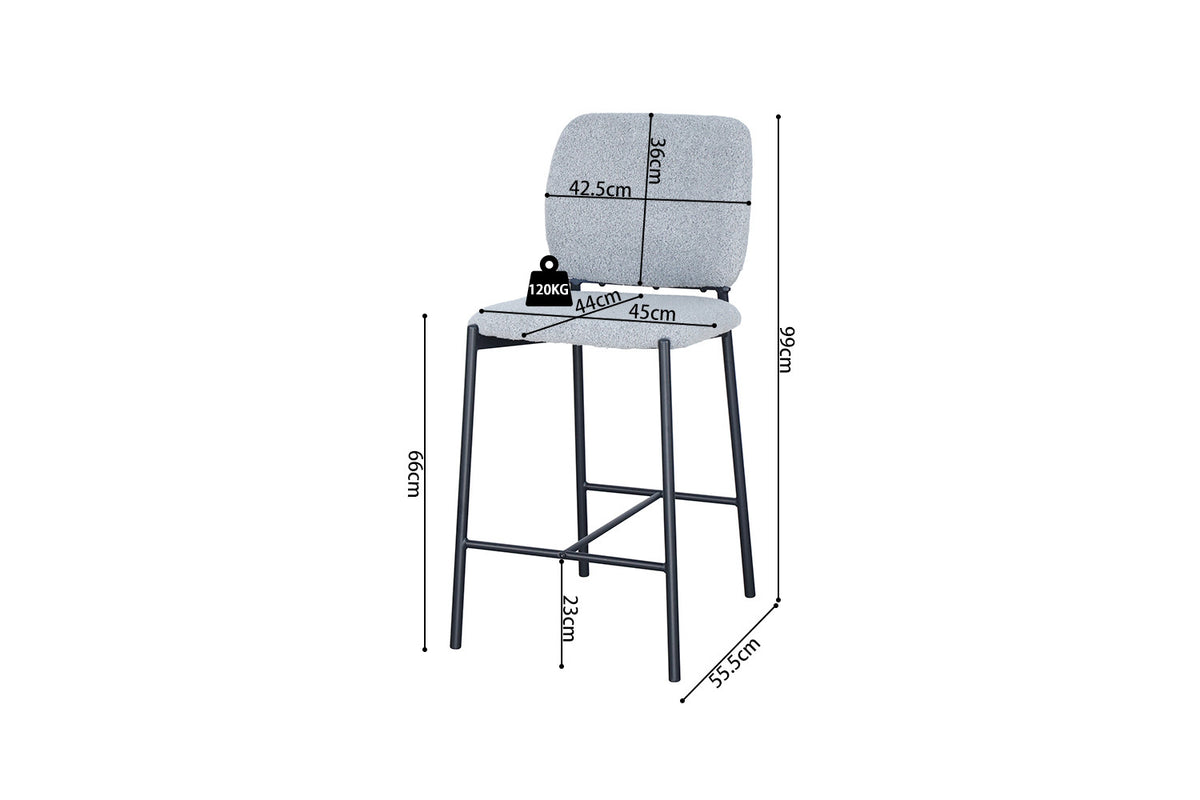 Rousseau - Chaise de bar Sophia tissu gris clair - 99x45x55,5 cm