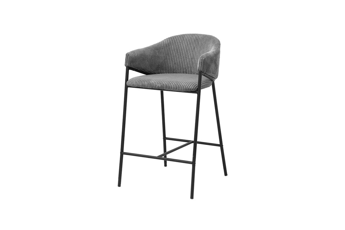 Rousseau - Tabouret de bar Hugo Velours côtelé Gris foncé - 90x54x59 cm
