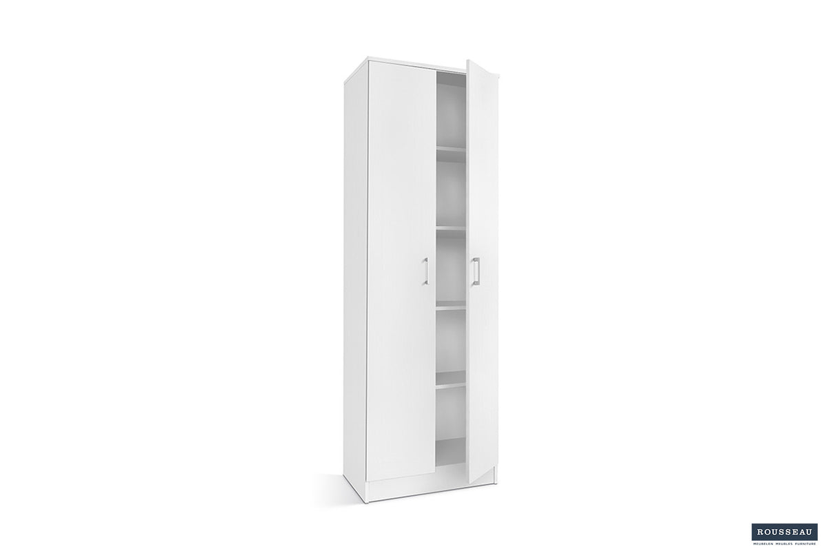 Rousseau - Meuble de rangement Ray 2 portes et 4 étagères Blanc - 180x60x40 cm