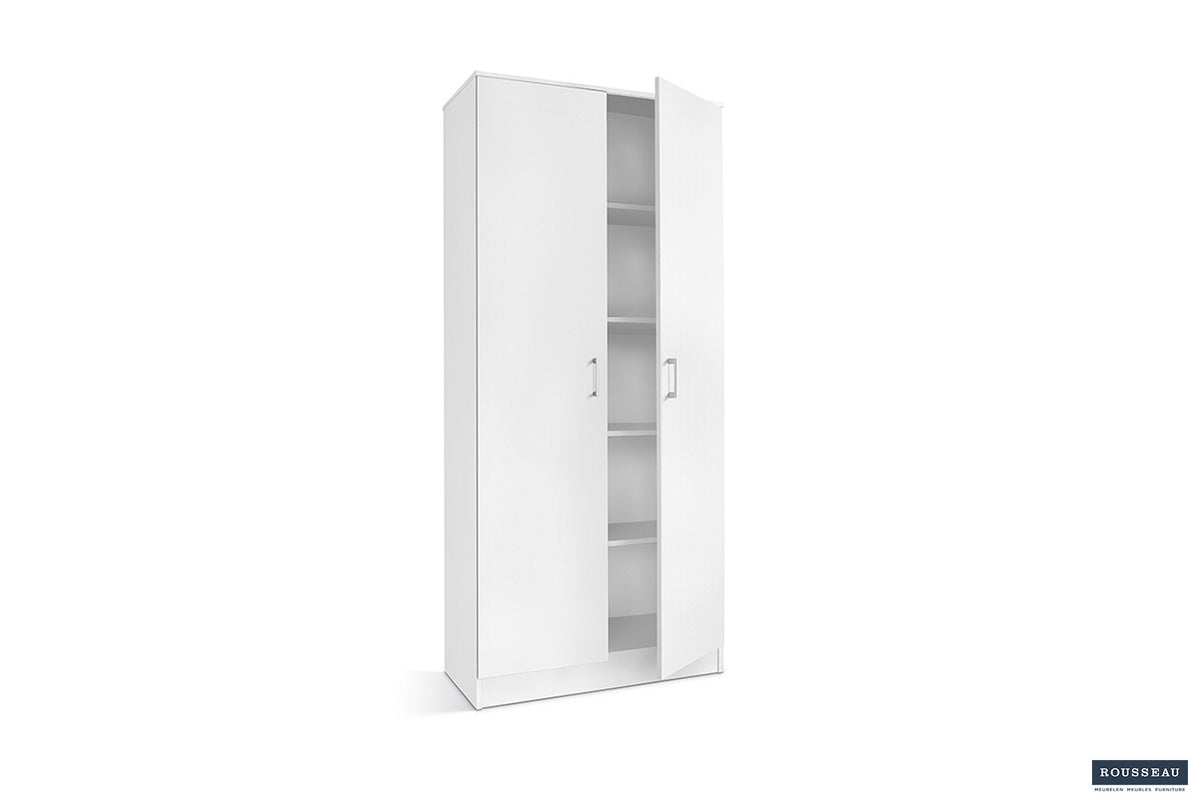 Rousseau - Opbergkast Ray 2 deuren en 4 legplanken Wit - 180x80x40 cm