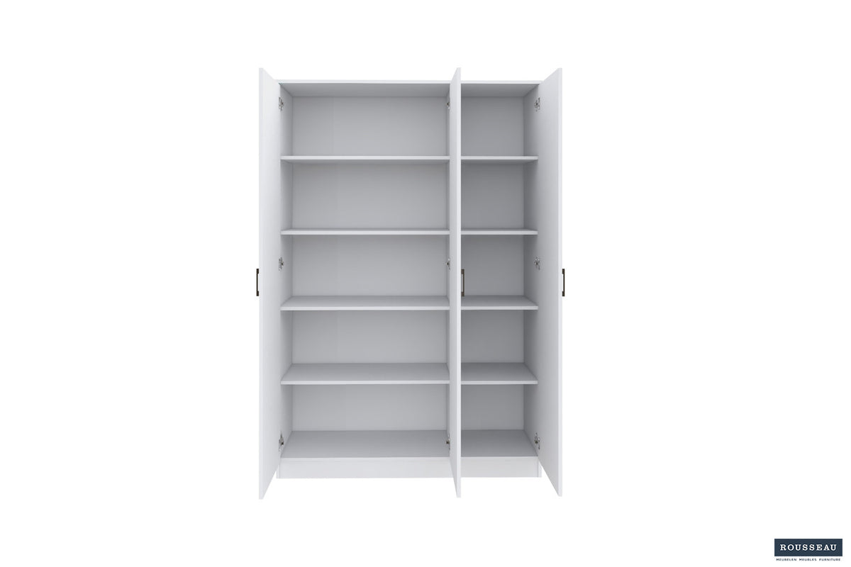 Rousseau - Opbergkast Ray 3 deuren en 4 legplanken Wit - 180x120x40 cm