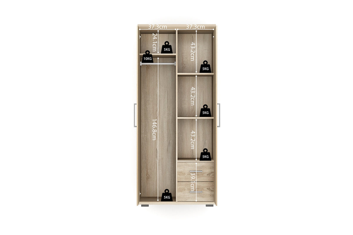 Rousseau - Armoire Mike 2 portes Sonoma - 183x80x52 cm