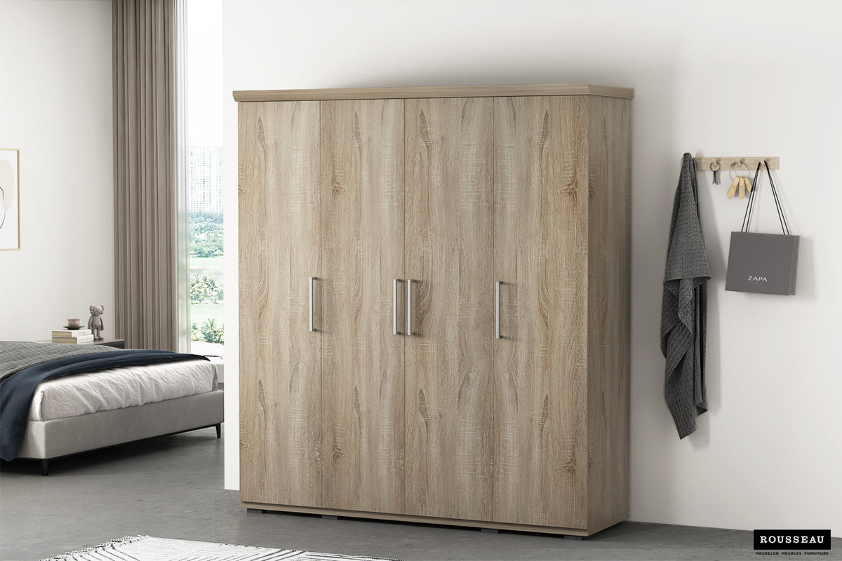Rousseau - Kledingkast Mike 4 deuren Sonoma - 183x160x52 cm