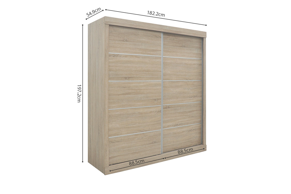 Rousseau - Armoire Mike 2 portes coulissantes Sonoma - 197,5x182,5x52,5 cm
