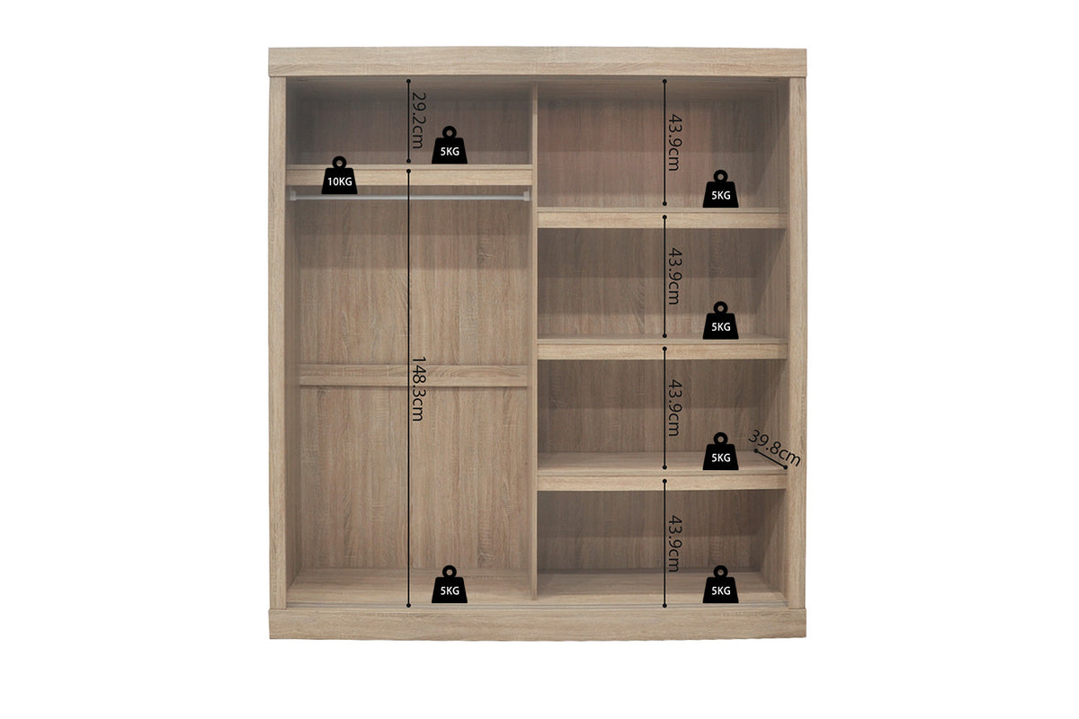 Rousseau - Armoire Mike 2 portes coulissantes Sonoma - 197,5x182,5x52,5 cm