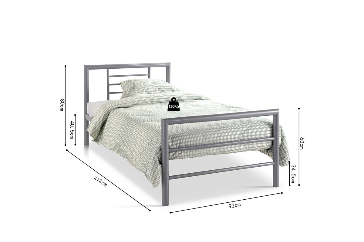 Rousseau - Lit simple Sandro 90x200 avec sommier à lattes Gris - 60x92x212 cm