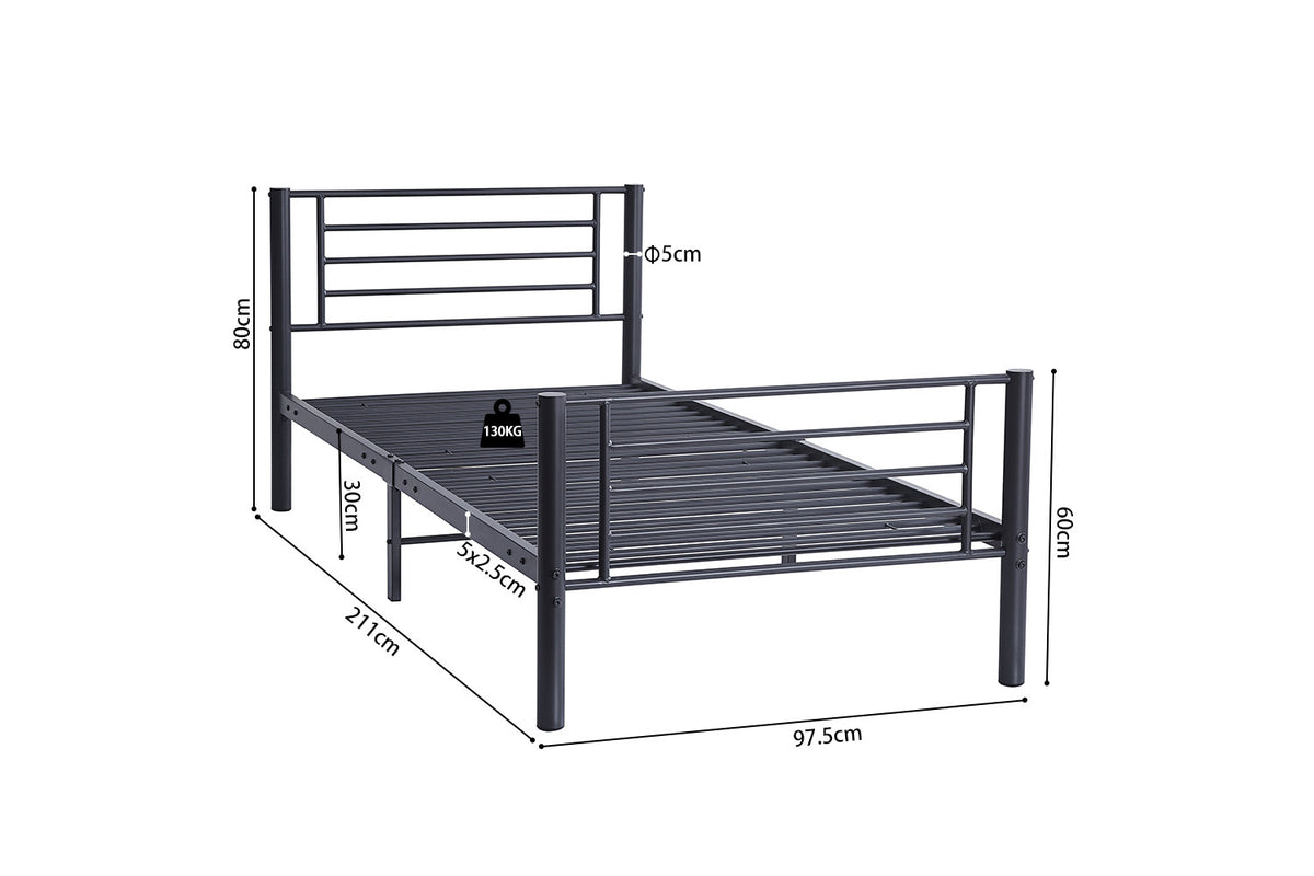 Rousseau - Lit simple Sammy 90x200 Métal Gris foncé - 80x97,5x211 cm