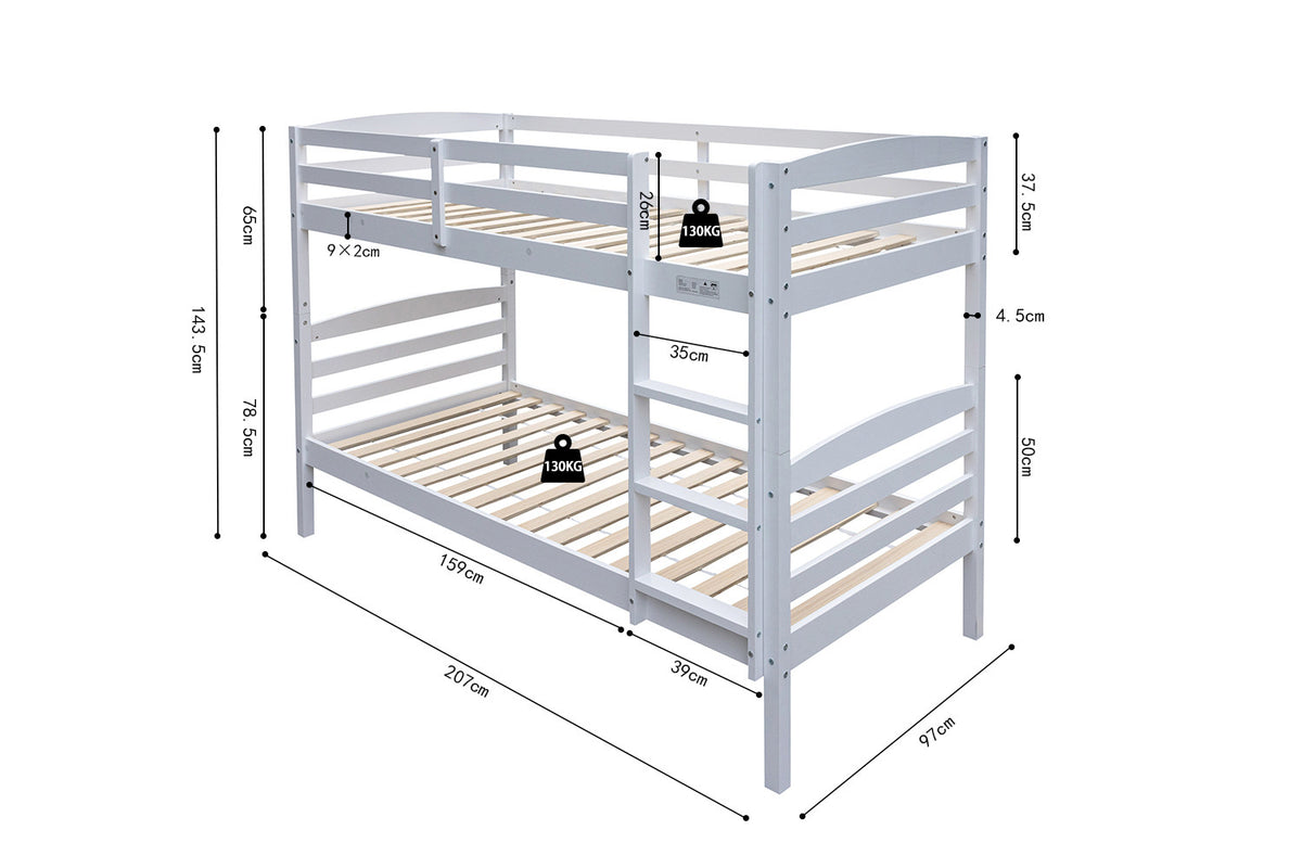 Rousseau - Stapelbed Roy 90x200 Splitsbaar Wit - 143.5x97x207 cm