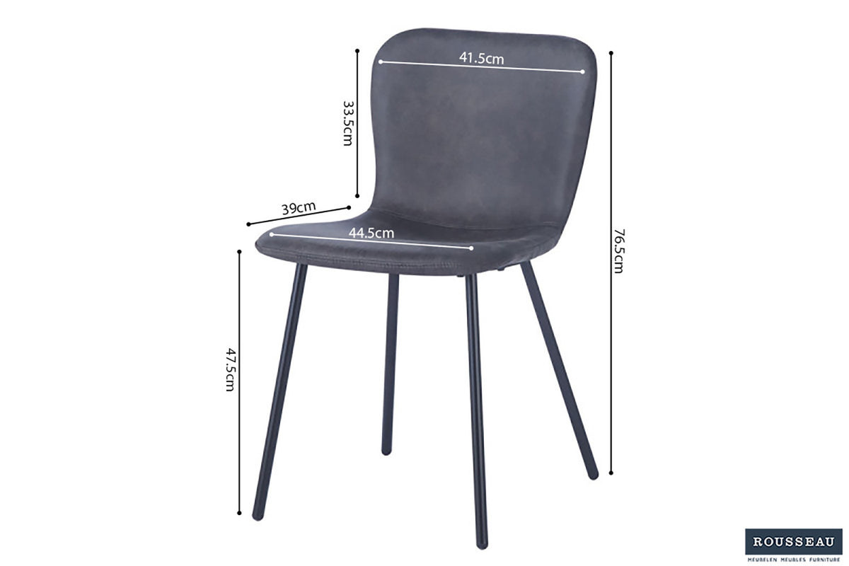 Rousseau - Chaise Susan - PU Gris Foncé - 77x45x52 cm