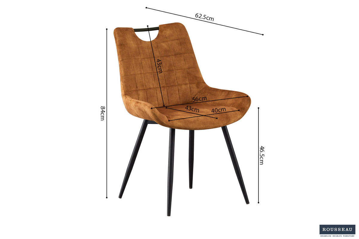 Rousseau - Chaise Nina - Velours Or - 84x56x62,5 cm