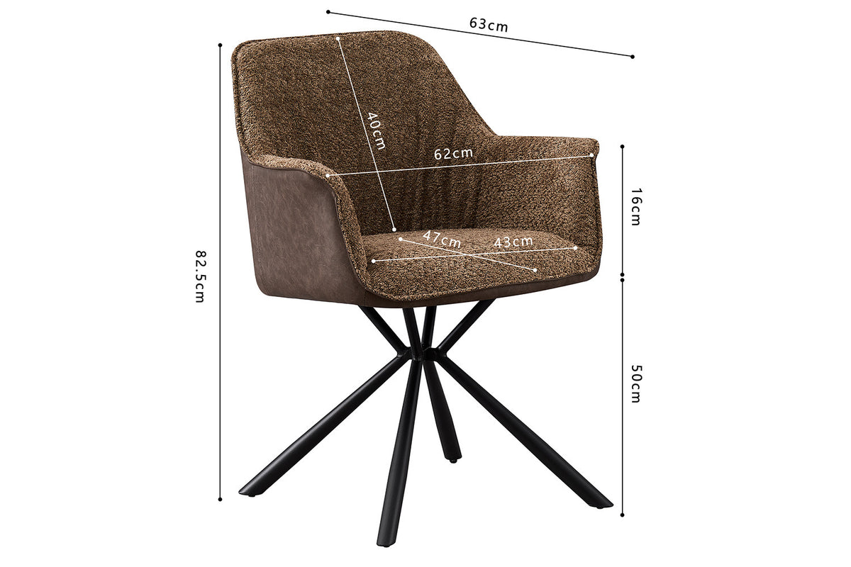 Rousseau - Chaise Boucle Lucie - Dossier Sable PU Marron - 82.5x62x63 cm