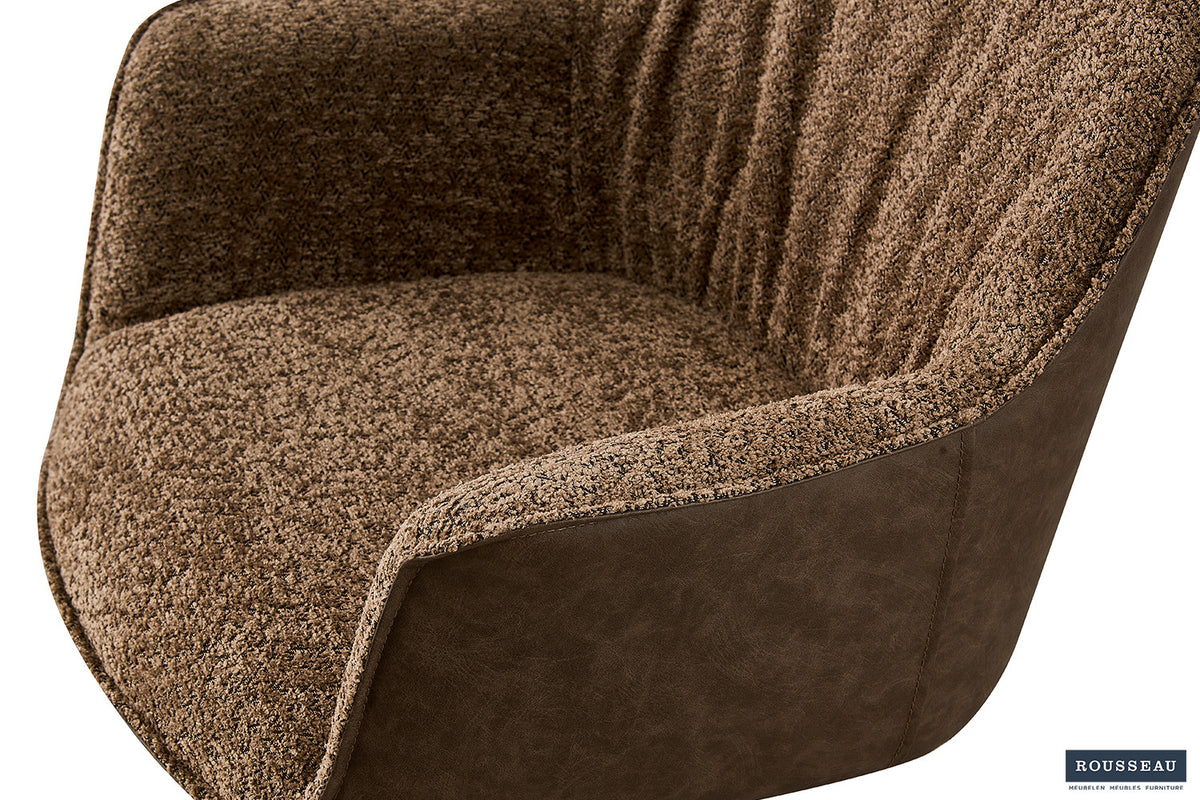 Rousseau - Chaise Boucle Lucie - Dossier Sable PU Marron - 82.5x62x63 cm