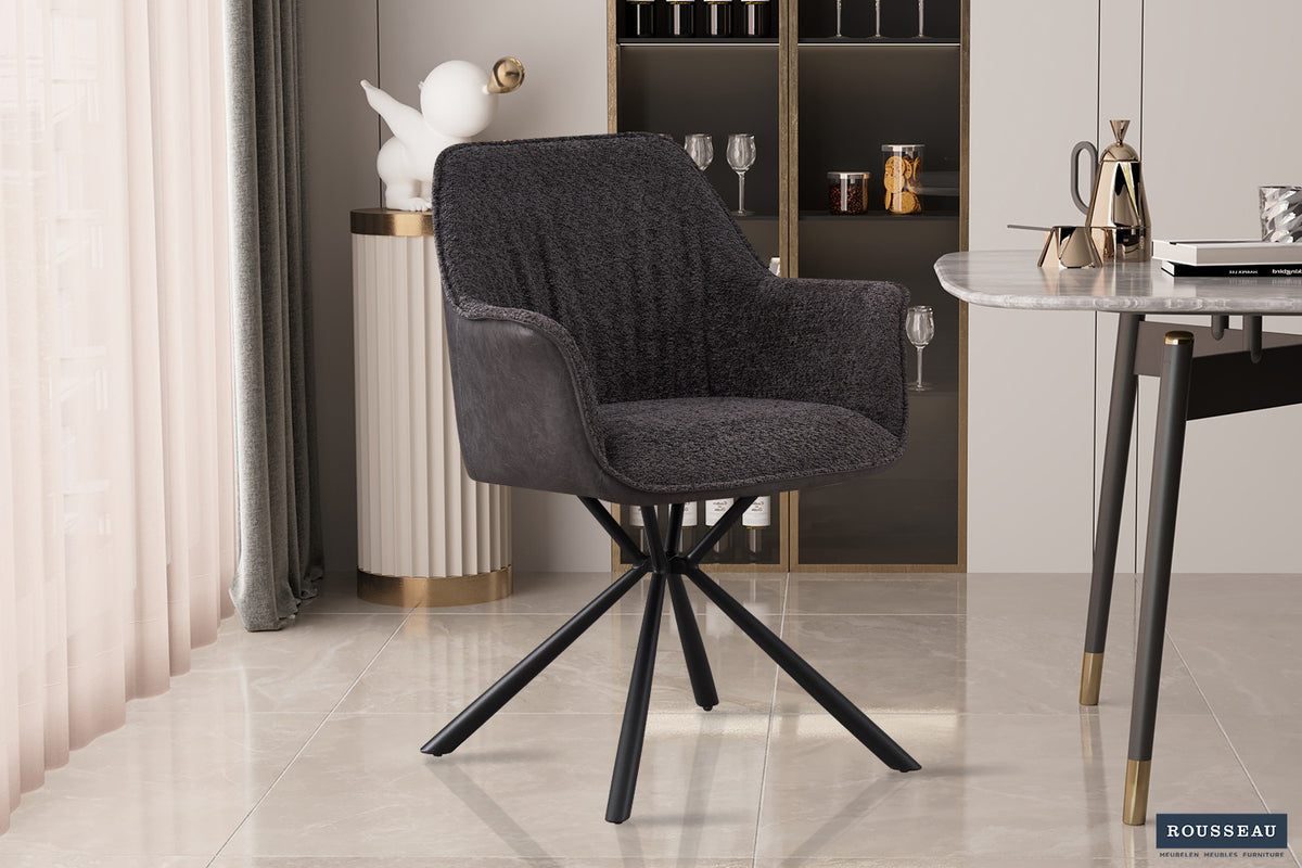 Rousseau - Stoel Lucie Boucle - Grijs Rug PU Lichtgrijs - 82.5x62x63 cm
