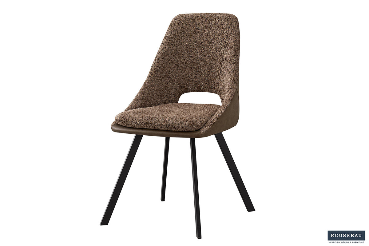 Rousseau - Chaise Filou Boucle - Dossier Sable PU Marron - 85x48x56 cm