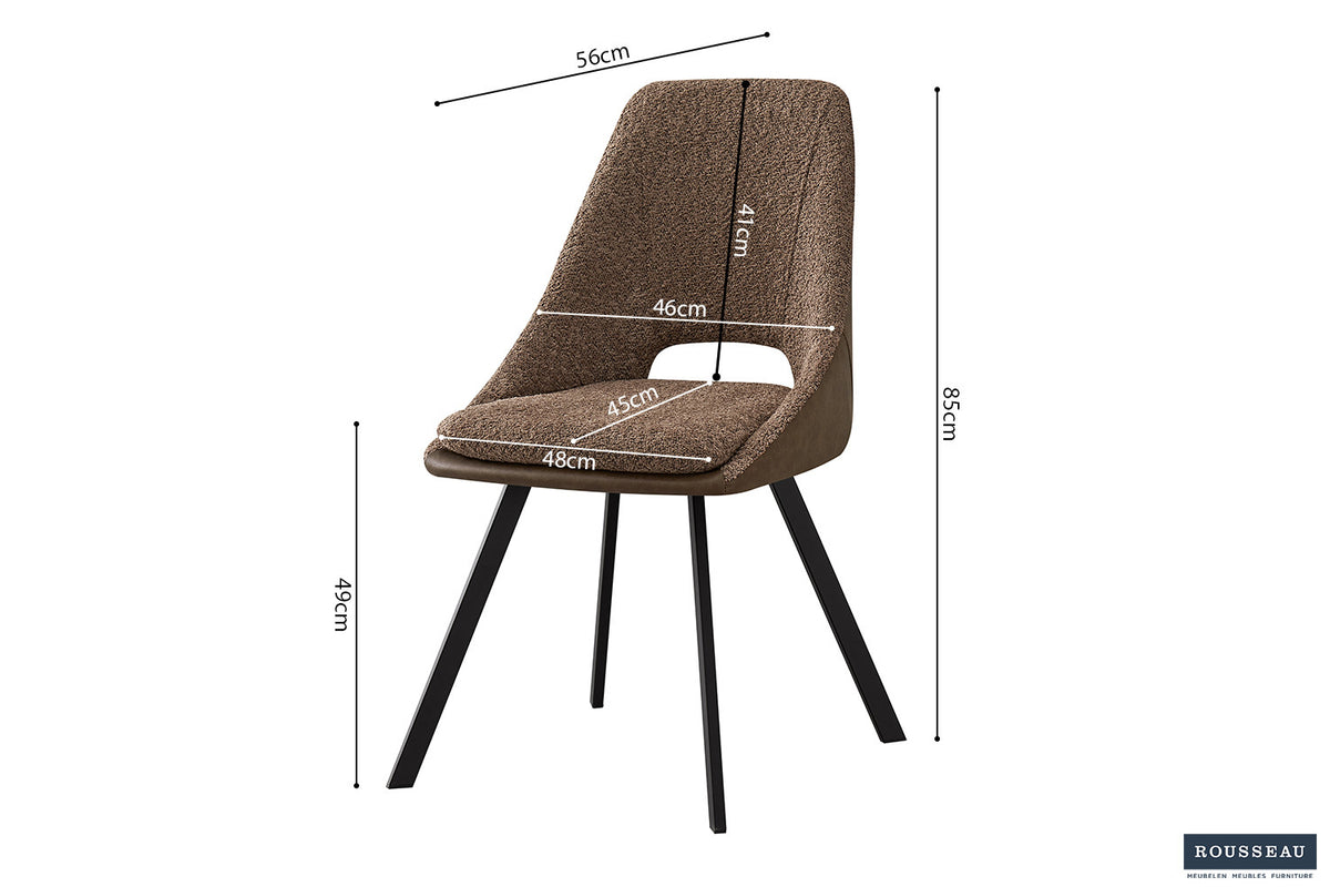 Rousseau - Chaise Filou Boucle - Dossier Sable PU Marron - 85x48x56 cm
