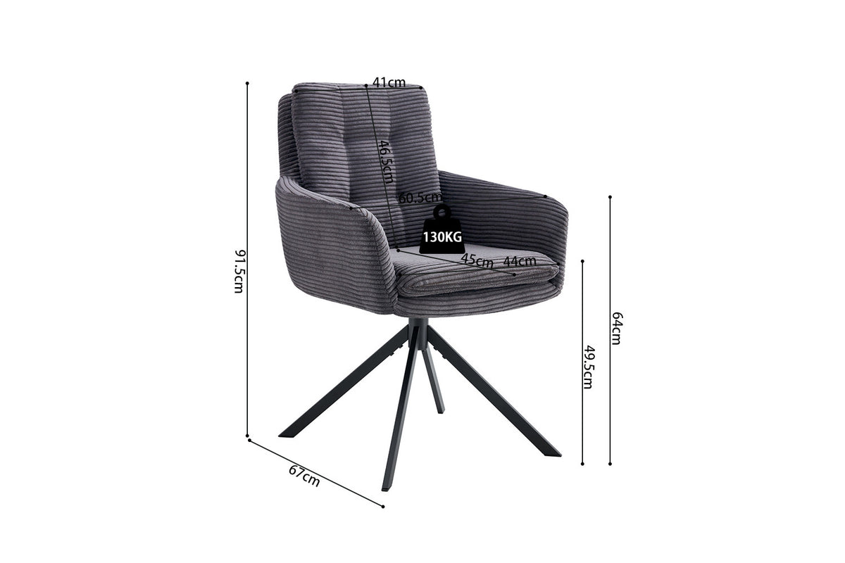 Rousseau - Chaise Luna - Velours Côtelé Gris - 91,5x60,5x67 cm