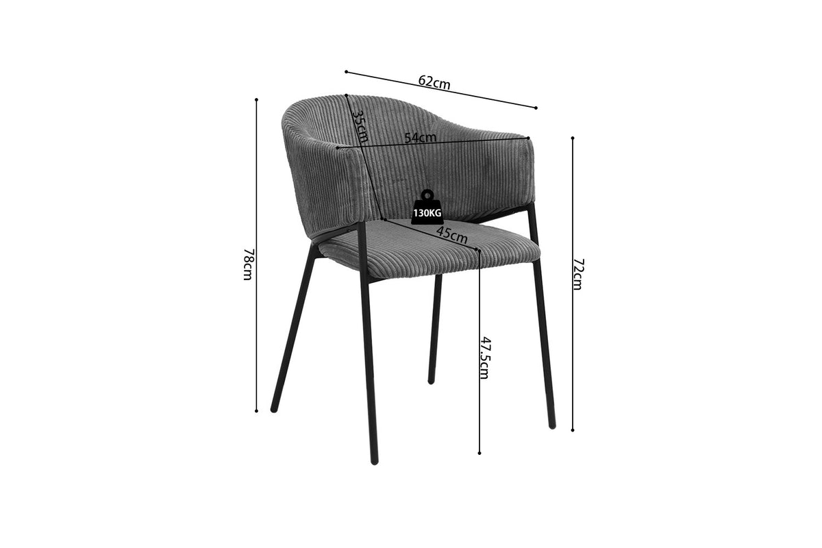 Rousseau - Chaise Hugo en Velours Côtelé Gris Foncé - 78x54x62 cm