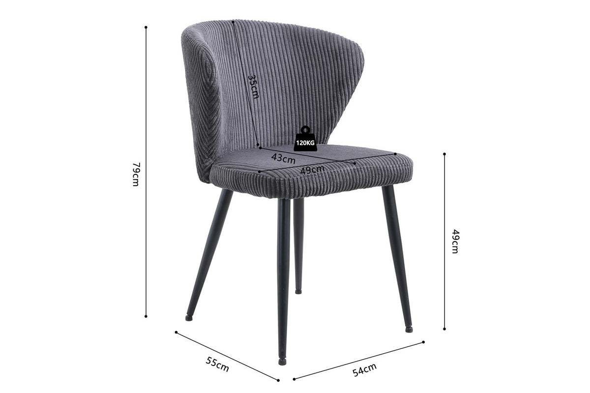 Rousseau - Chaise Tornado Velours Côtelé Gris - 79x54x55 cm