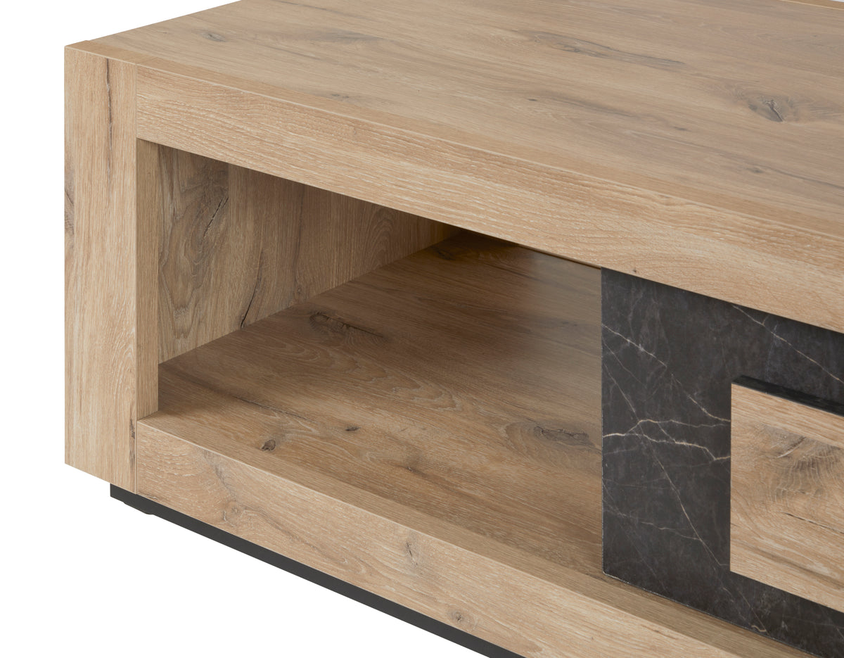 GBO - Table basse Sacha – 130x65x45 cm – Chêne Canyon & marbre