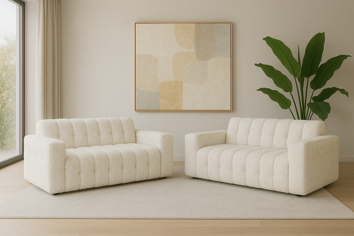 2BM - Salon Selda - Tissu beige - Coutures design - 220/195x100x85cm