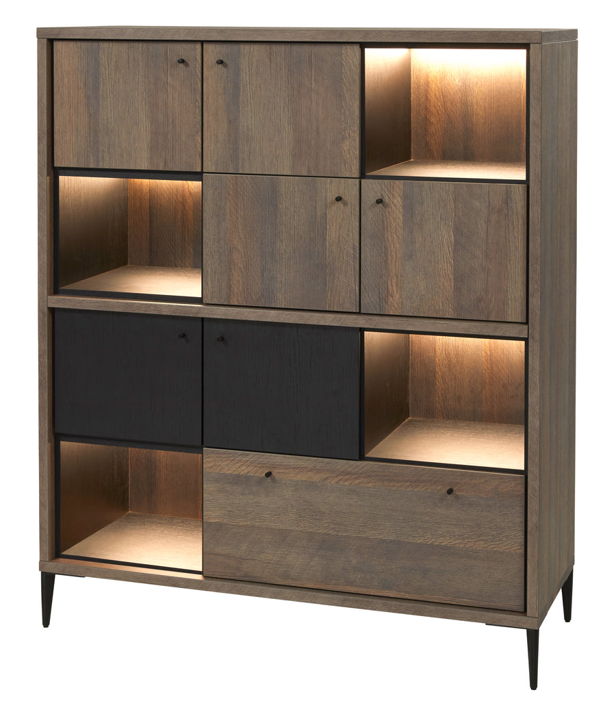 Evan - Meuble bar Trevi - BAR1 - K675 - Chêne Foncé/Noir - 132x157x50cm