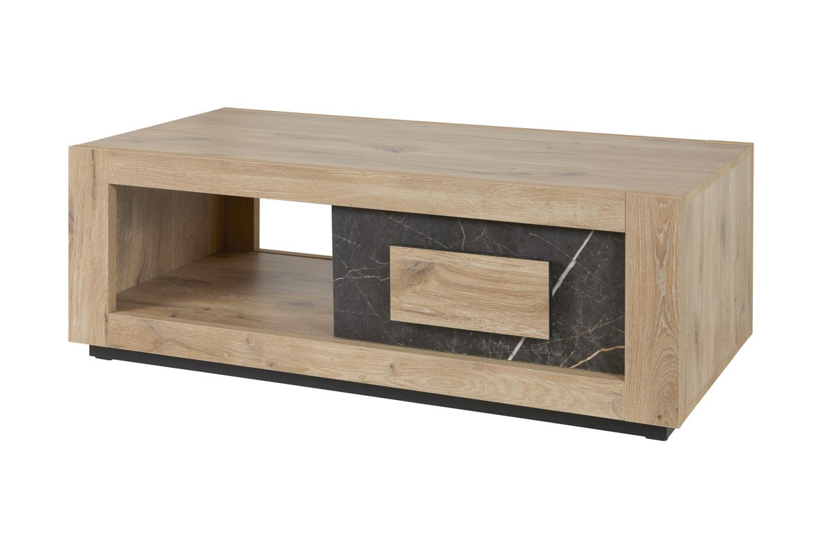 GBO - Table basse Sacha – 130x65x45 cm – Chêne Canyon & marbre