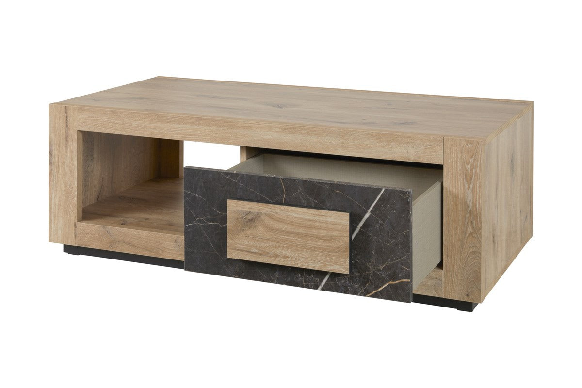 GBO - Table basse Sacha – 130x65x45 cm – Chêne Canyon & marbre