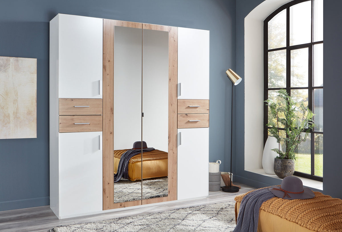 Wimex - Armoire Vegas - D11654 - Blanc/Chêne Artisan - 180x208x58 cm