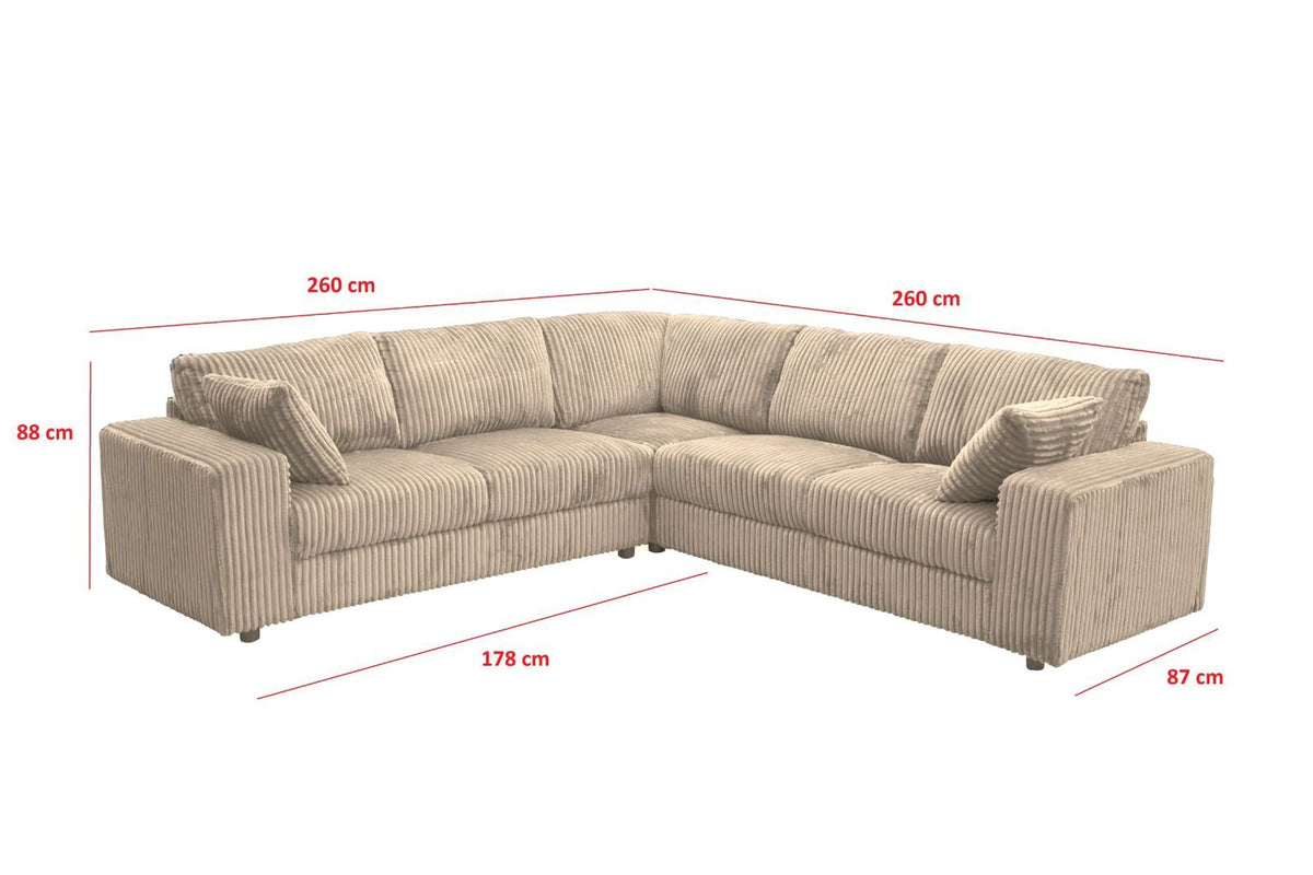 MLM - Canapé d'angle Magda - Velours côtelé gris - 260 x 260 x H 88 cm